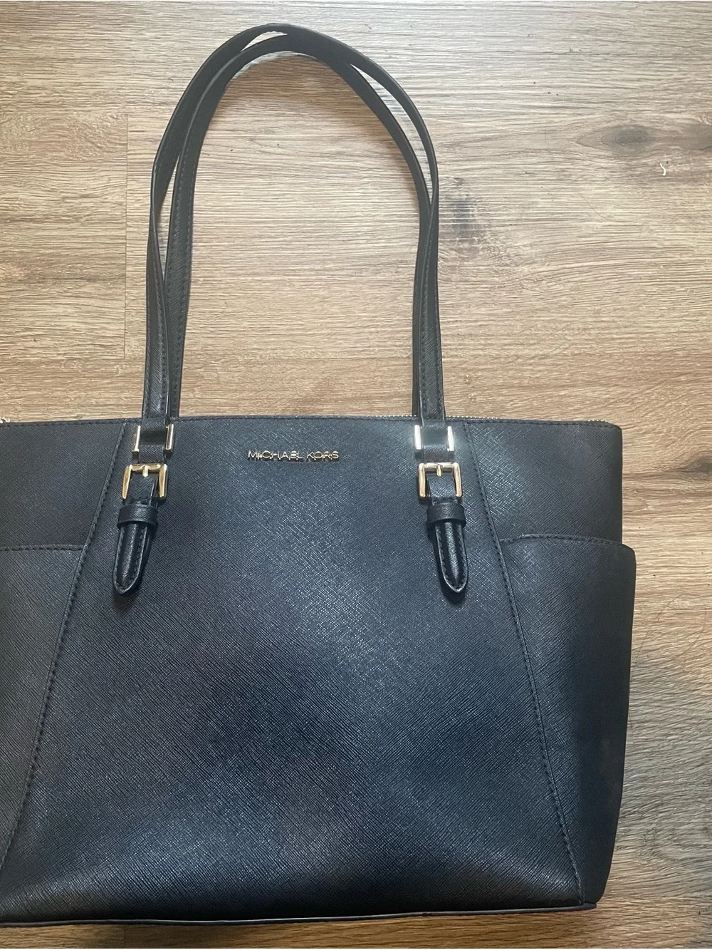 Michael Kors Black Saffiano Tote with Gold Accents